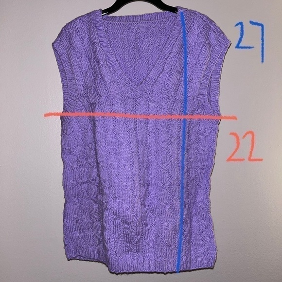 Handmade Cable Knit Sweater Vest Sleeveless V-Neck Overlap/Cross Detailed top - Picture 8 of 9